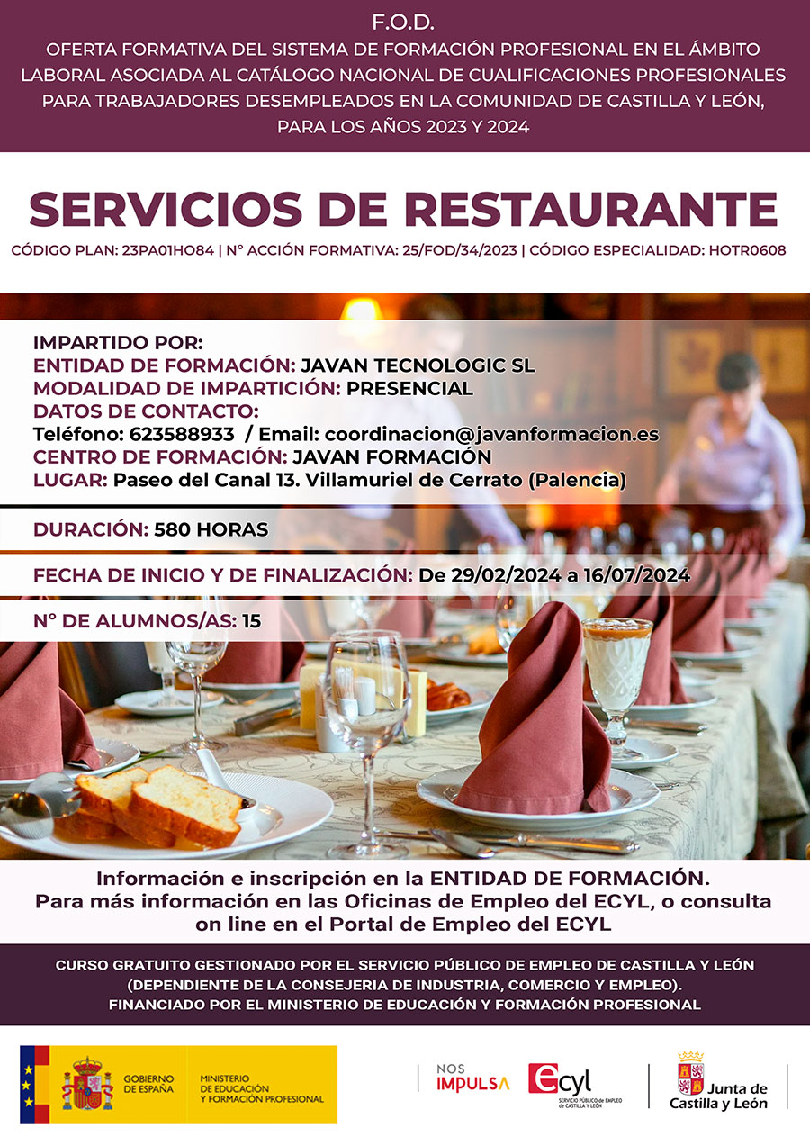 Curso gratis en Palencia de Servicios de restaurante (HOTR0608)