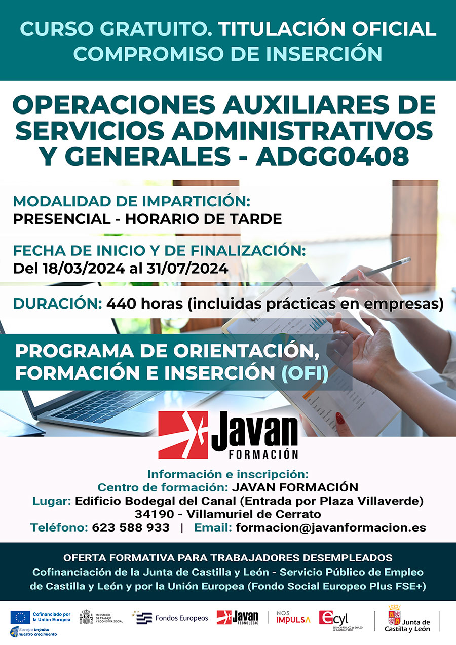 Curso gratis en Villamuriel de Cerrato (Palencia) de Operaciones auxiliares de servicios administrativos y generales (ADGG0408)